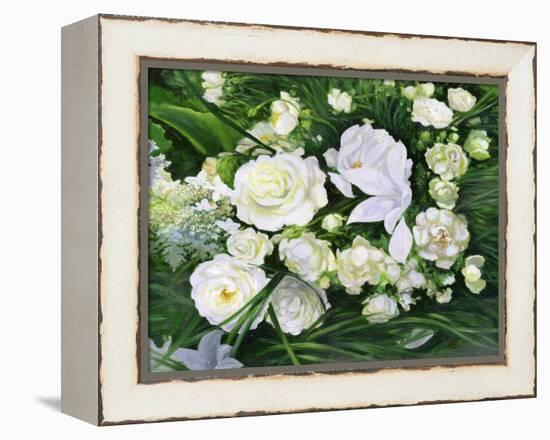 White Roses On A Green Background-balaikin2009-Framed Stretched Canvas