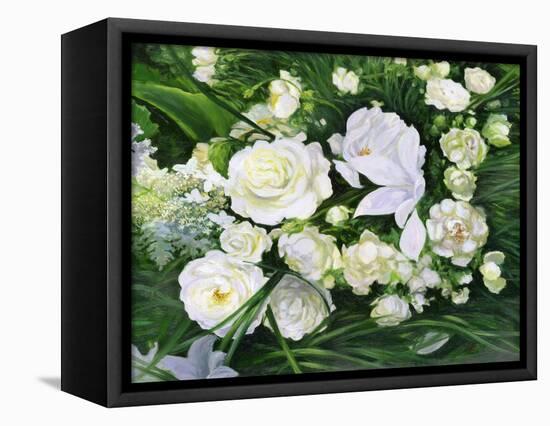 White Roses On A Green Background-balaikin2009-Framed Stretched Canvas