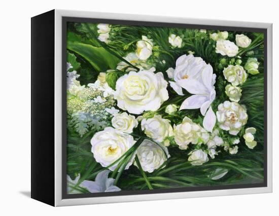 White Roses On A Green Background-balaikin2009-Framed Stretched Canvas