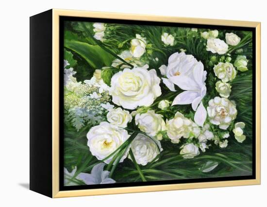 White Roses On A Green Background-balaikin2009-Framed Stretched Canvas