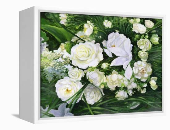 White Roses On A Green Background-balaikin2009-Framed Stretched Canvas