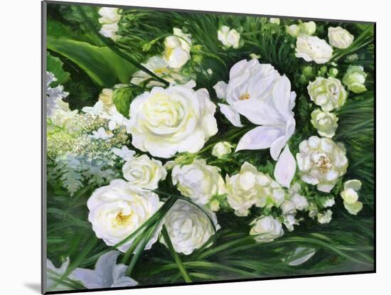White Roses On A Green Background-balaikin2009-Mounted Art Print