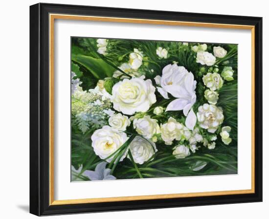 White Roses On A Green Background-balaikin2009-Framed Art Print