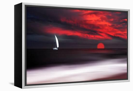 White sailboat and red sunset-Philippe Sainte-Laudy-Framed Premier Image Canvas