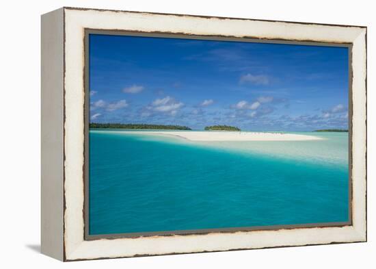 White sand beach and palm fringed beach in Aitutaki lagoon, Rarotonga and the Cook Islands, South P-Michael Runkel-Framed Premier Image Canvas