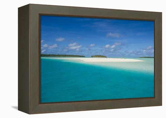 White sand beach and palm fringed beach in Aitutaki lagoon, Rarotonga and the Cook Islands, South P-Michael Runkel-Framed Premier Image Canvas