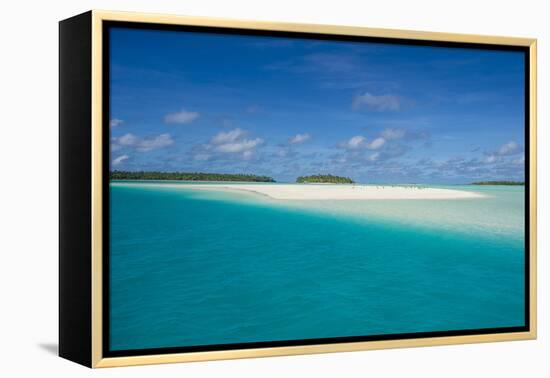 White sand beach and palm fringed beach in Aitutaki lagoon, Rarotonga and the Cook Islands, South P-Michael Runkel-Framed Premier Image Canvas