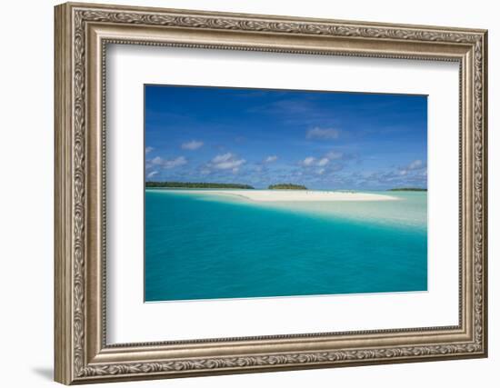 White sand beach and palm fringed beach in Aitutaki lagoon, Rarotonga and the Cook Islands, South P-Michael Runkel-Framed Photographic Print