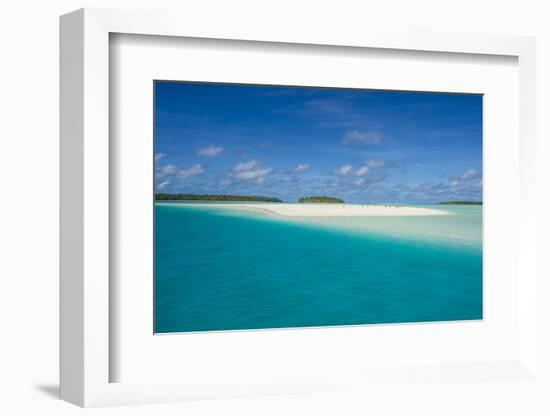 White sand beach and palm fringed beach in Aitutaki lagoon, Rarotonga and the Cook Islands, South P-Michael Runkel-Framed Photographic Print