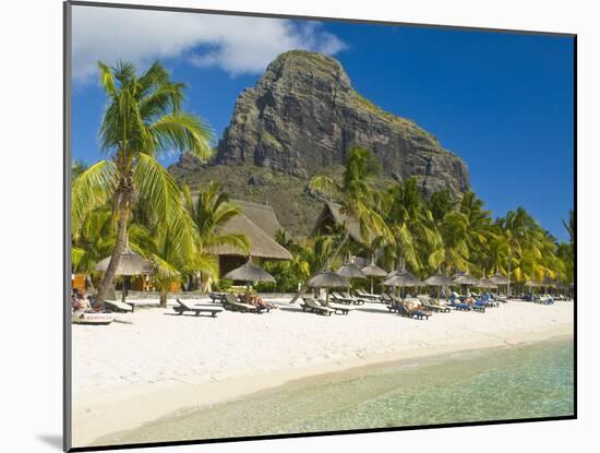 White Sand Beach of the Five Star Hotel Le Paradis, With Le Morne Brabant in Background, Mauritius-null-Mounted Photographic Print