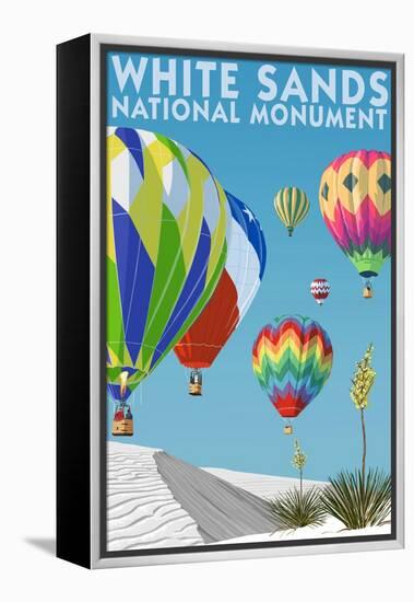 White Sands National Monument, New Mexico - Hot Air Balloons-Lantern Press-Framed Stretched Canvas
