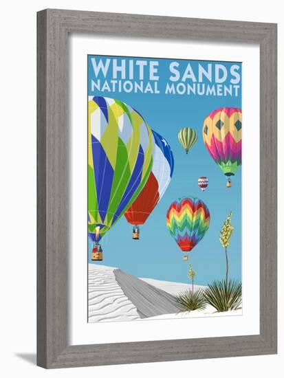 White Sands National Monument, New Mexico - Hot Air Balloons-Lantern Press-Framed Art Print