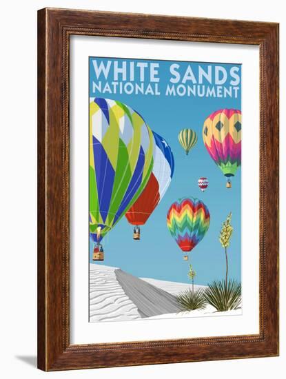 White Sands National Monument, New Mexico - Hot Air Balloons-Lantern Press-Framed Art Print