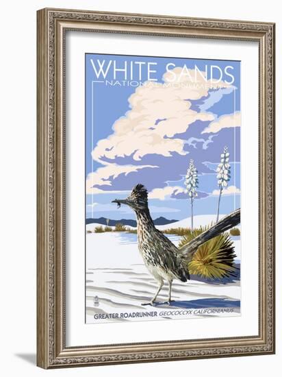 White Sands National Monument, New Mexico - Roadrunner-Lantern Press-Framed Art Print