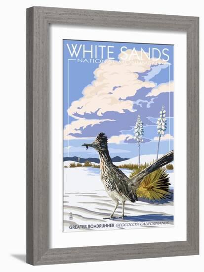 White Sands National Monument, New Mexico - Roadrunner-Lantern Press-Framed Art Print