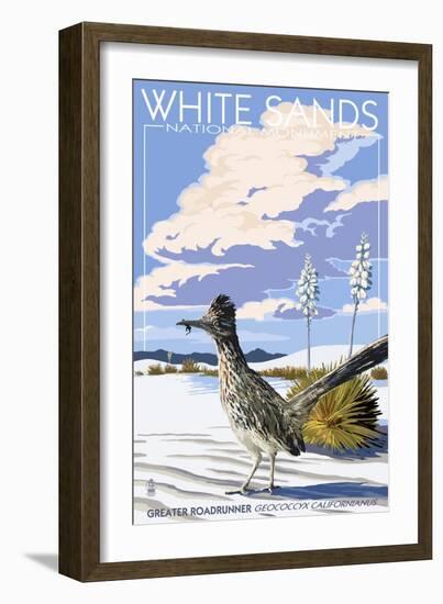 White Sands National Monument, New Mexico - Roadrunner-Lantern Press-Framed Art Print