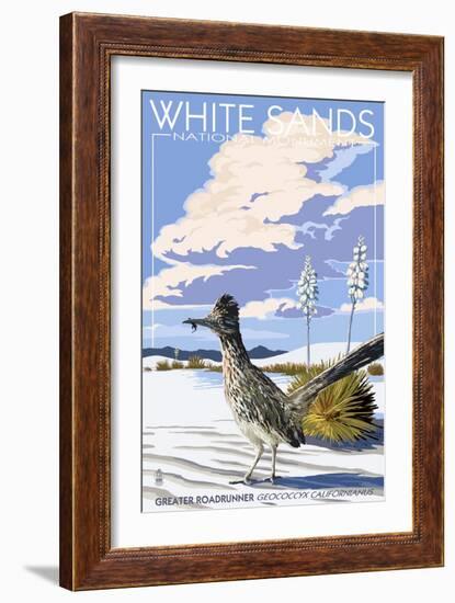 White Sands National Monument, New Mexico - Roadrunner-Lantern Press-Framed Art Print