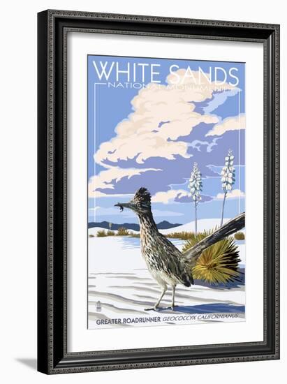 White Sands National Monument, New Mexico - Roadrunner-Lantern Press-Framed Art Print