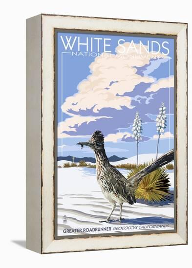 White Sands National Monument, New Mexico - Roadrunner-Lantern Press-Framed Stretched Canvas