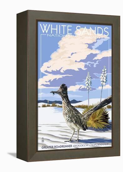 White Sands National Monument, New Mexico - Roadrunner-Lantern Press-Framed Stretched Canvas