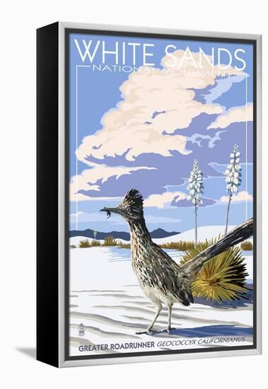 White Sands National Monument, New Mexico - Roadrunner-Lantern Press-Framed Stretched Canvas