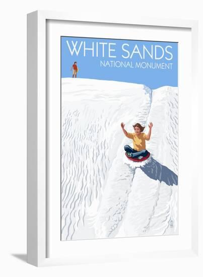 White Sands National Monument, New Mexico - Sledding on Sand-Lantern Press-Framed Premium Giclee Print