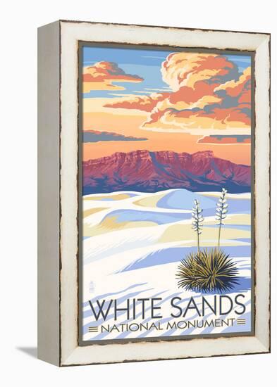 White Sands National Monument, New Mexico - Sunset Scene-Lantern Press-Framed Stretched Canvas