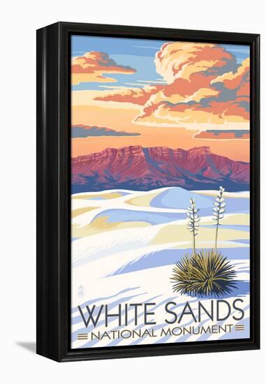 White Sands National Monument, New Mexico - Sunset Scene-Lantern Press-Framed Stretched Canvas