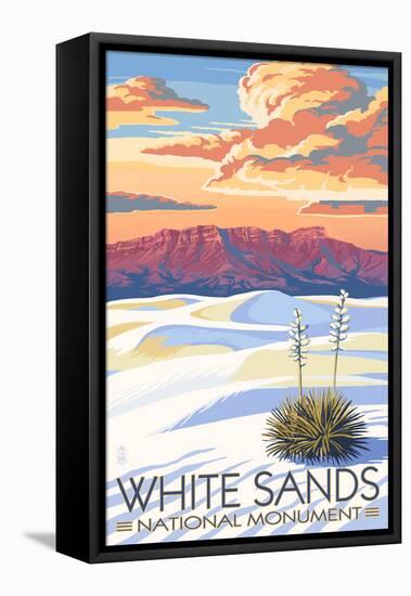 White Sands National Monument, New Mexico - Sunset Scene-Lantern Press-Framed Stretched Canvas