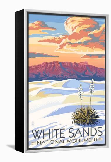 White Sands National Monument, New Mexico - Sunset Scene-Lantern Press-Framed Stretched Canvas