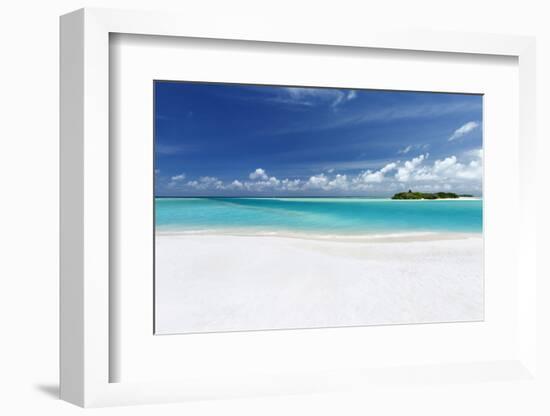 White sandy beach lagoon and island, The Maldives, Indian Ocean, Asia-Sakis Papadopoulos-Framed Photographic Print