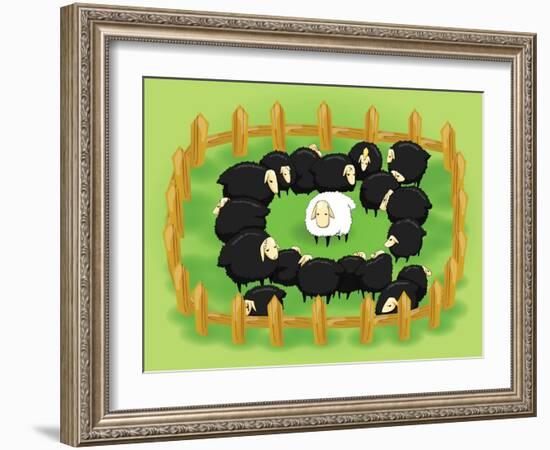 White Sheep in the Flock of Black Sheep (Opposite Side)-Atthidej Nimmanhaemin-Framed Art Print