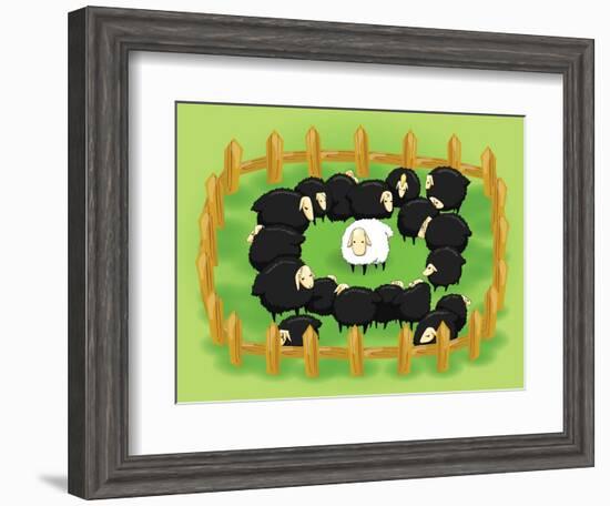 White Sheep in the Flock of Black Sheep (Opposite Side)-Atthidej Nimmanhaemin-Framed Art Print