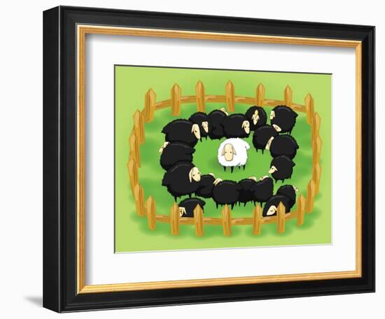 White Sheep in the Flock of Black Sheep (Opposite Side)-Atthidej Nimmanhaemin-Framed Art Print