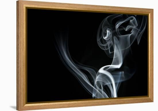 White Smoke Rising On Black Background-Ambient Ideas-Framed Stretched Canvas