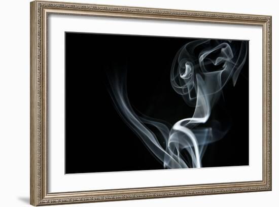 White Smoke Rising On Black Background-Ambient Ideas-Framed Art Print