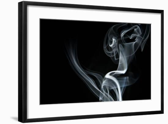 White Smoke Rising On Black Background-Ambient Ideas-Framed Art Print