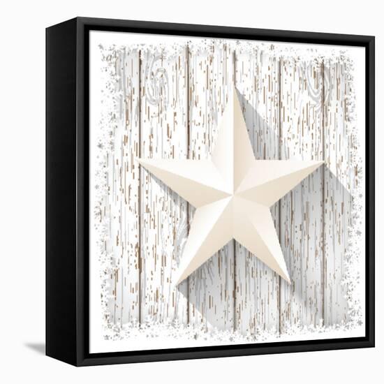 White Star with 3D Effect on White Wood, Christmas Motive, Vector Illustration, Eps 10 with Transpa-Anikakodydkova-Framed Stretched Canvas