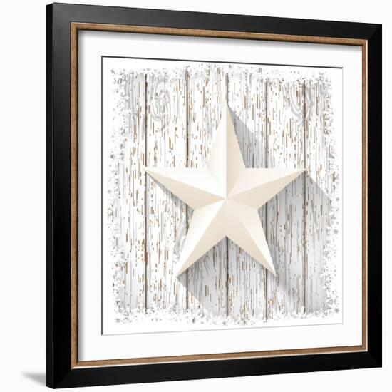 White Star with 3D Effect on White Wood, Christmas Motive, Vector Illustration, Eps 10 with Transpa-Anikakodydkova-Framed Art Print