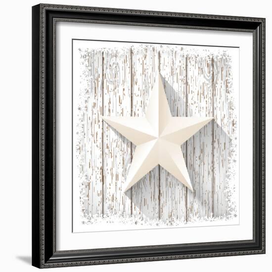 White Star with 3D Effect on White Wood, Christmas Motive, Vector Illustration, Eps 10 with Transpa-Anikakodydkova-Framed Art Print