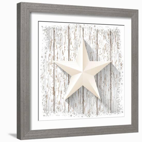 White Star with 3D Effect on White Wood, Christmas Motive, Vector Illustration, Eps 10 with Transpa-Anikakodydkova-Framed Premium Giclee Print