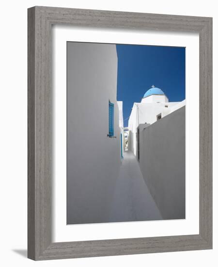 White Street and Church in Santorini (Thira), Cyclades, Greek Islands, Greece, Europe-Sakis Papadopoulos-Framed Photographic Print