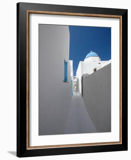 White Street and Church in Santorini (Thira), Cyclades, Greek Islands, Greece, Europe-Sakis Papadopoulos-Framed Photographic Print