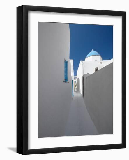 White Street and Church in Santorini (Thira), Cyclades, Greek Islands, Greece, Europe-Sakis Papadopoulos-Framed Photographic Print