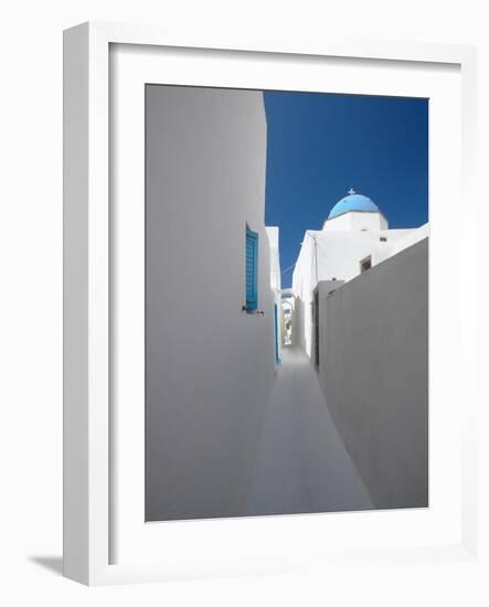 White Street and Church in Santorini (Thira), Cyclades, Greek Islands, Greece, Europe-Sakis Papadopoulos-Framed Photographic Print
