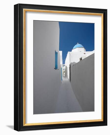 White Street and Church in Santorini (Thira), Cyclades, Greek Islands, Greece, Europe-Sakis Papadopoulos-Framed Photographic Print