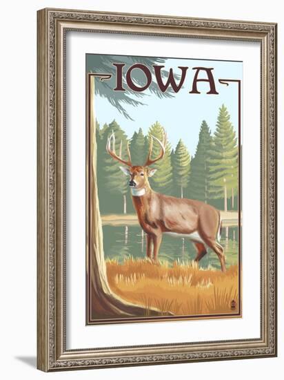 White Tailed Deer - Iowa-Lantern Press-Framed Art Print