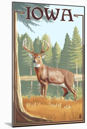 White Tailed Deer - Iowa-Lantern Press-Mounted Art Print