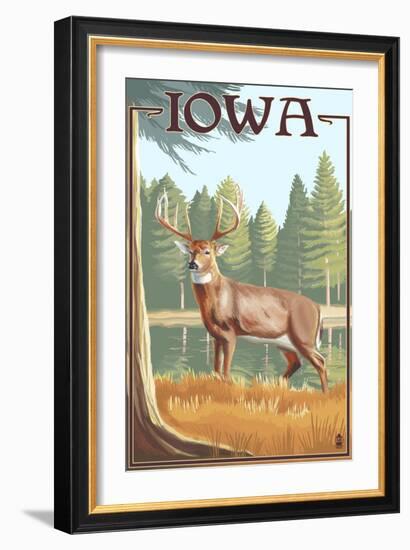 White Tailed Deer - Iowa-Lantern Press-Framed Art Print