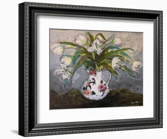 White Tulips in an Ironstone Jug, 2019 (Acrylic)-Ann Oram-Framed Giclee Print